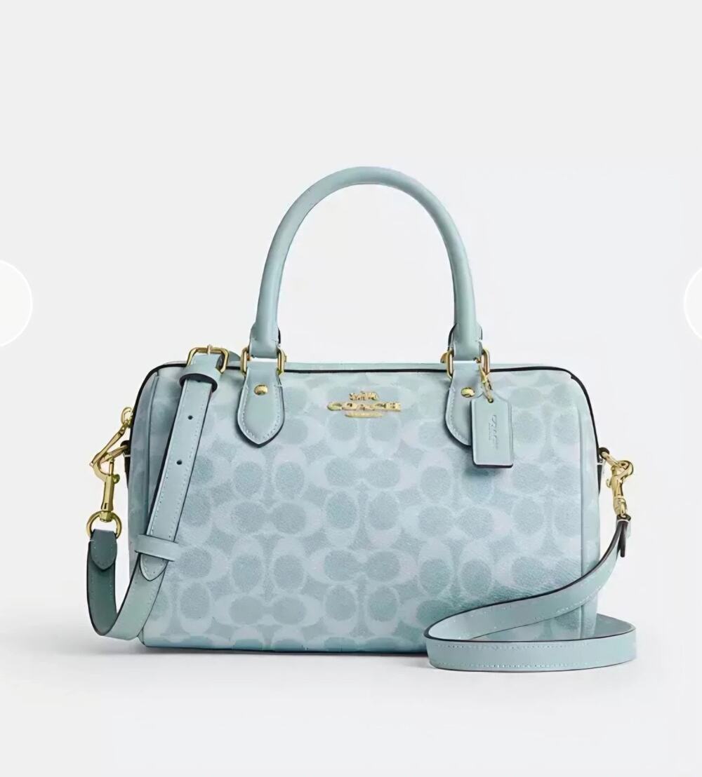 B6-002NWT COACH Rowan Satchel Bag In Signature Canvas CEY39 in Light Blue MEDIUM